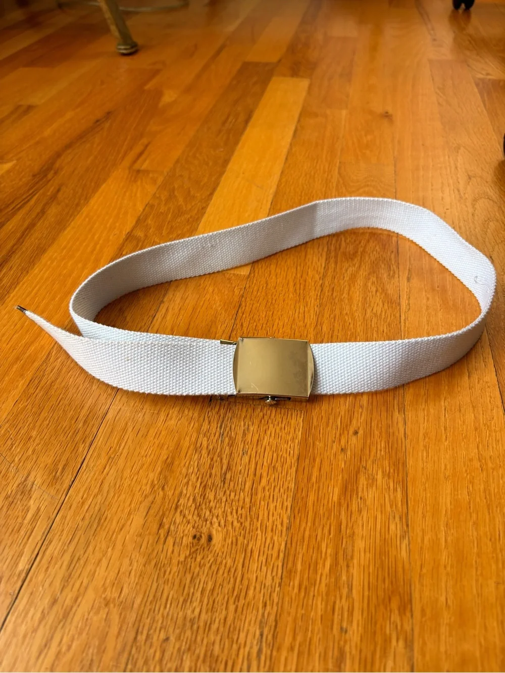 White Canvas Belt with silver-tone Buckle - Women's Accessory